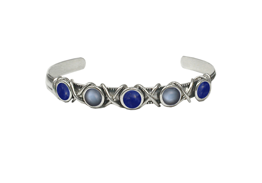 Sterling Silver Cuff Bracelet With Lapis Lazuli And Grey Moonstone